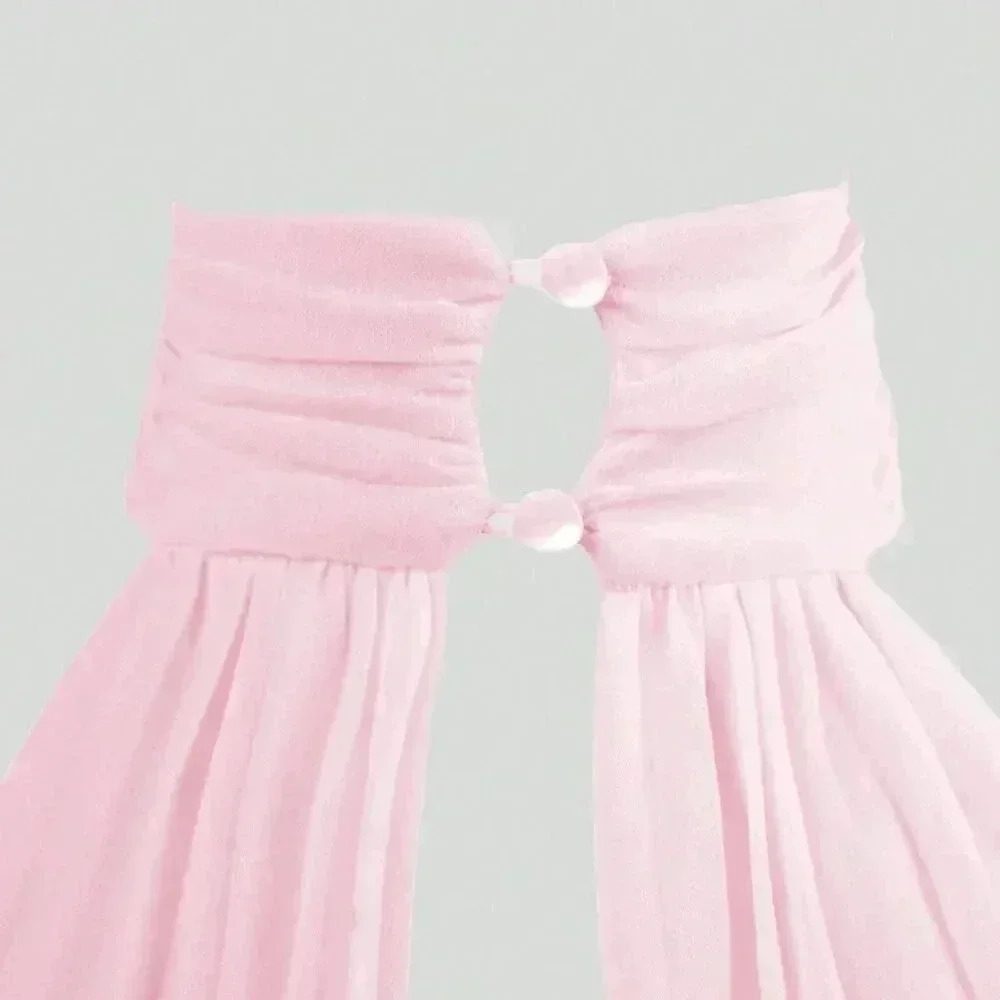 Pink Casual Women's Neck Tie Pleated Dress - Picture 6 of 8